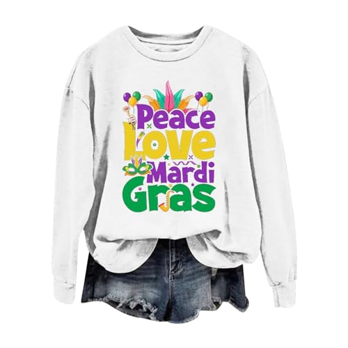 Mardi Gras Costume Letter Printed Round Neck Long Sleeve Top Tunic Tops K98792