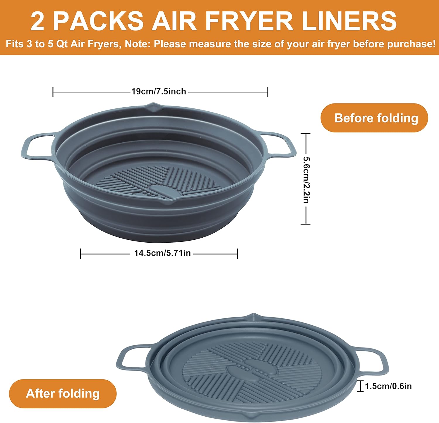 2 Pack 7.5inch Reusable Non Stick Silicone Air Fryer Liner K256205