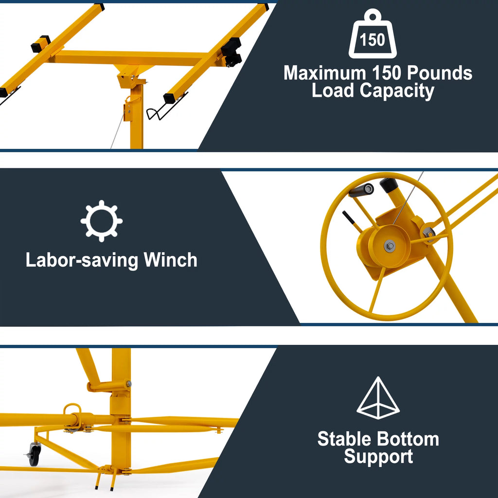 11FT Drywall Rolling Lifter Panel Hoist Jack Tool, Steel, 150lb Capacity, Yellow O81873