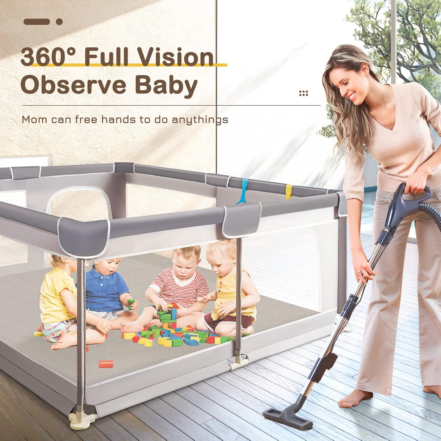 Extra Large Baby Playpen with Soft Breathable Mesh A4539