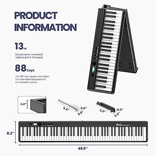 88 Key Digital Piano with Lighted Keys Folding Portable Piano with Piano Bag Bluetooth MIDI Electric Piano Keyboard Y3408