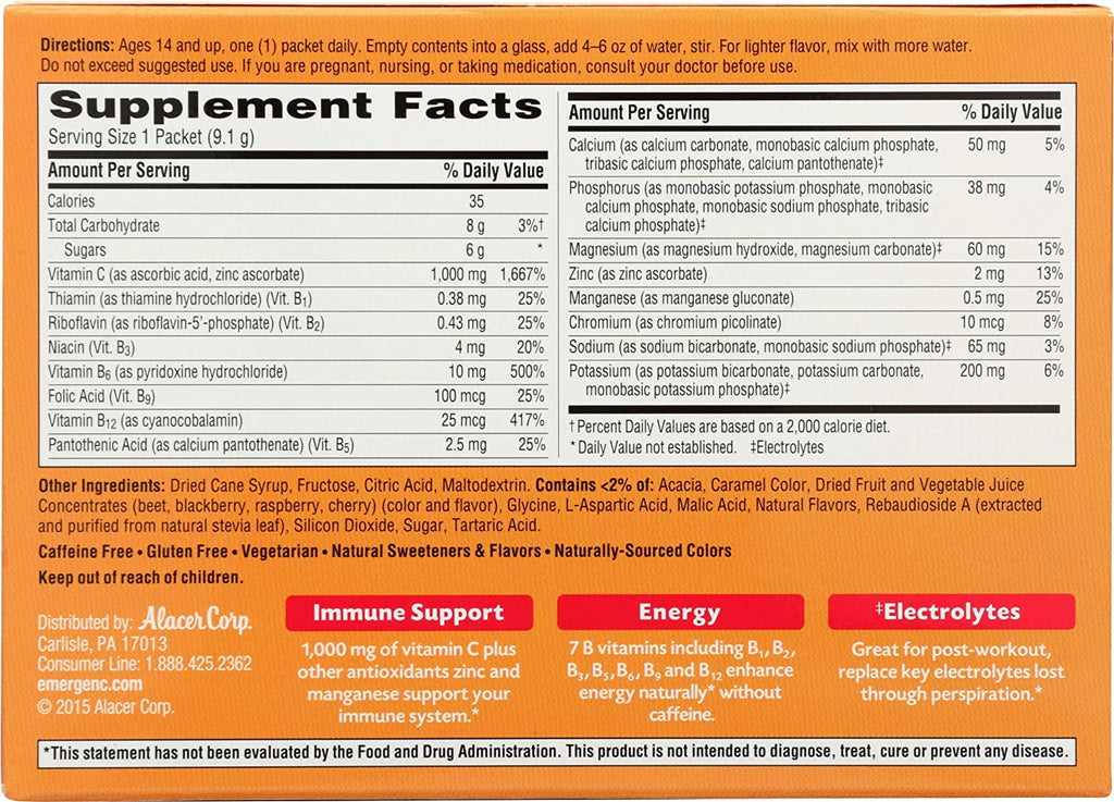 Raspberry Flavor Vitamin C Powder, 30 Count B392