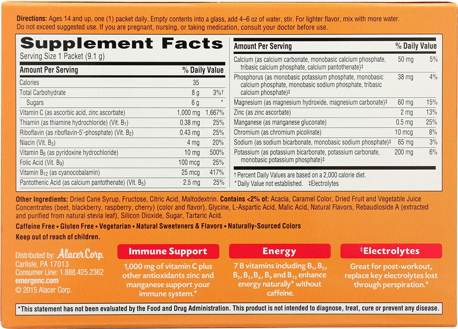Raspberry Flavor Vitamin C Powder, 30 Count B392