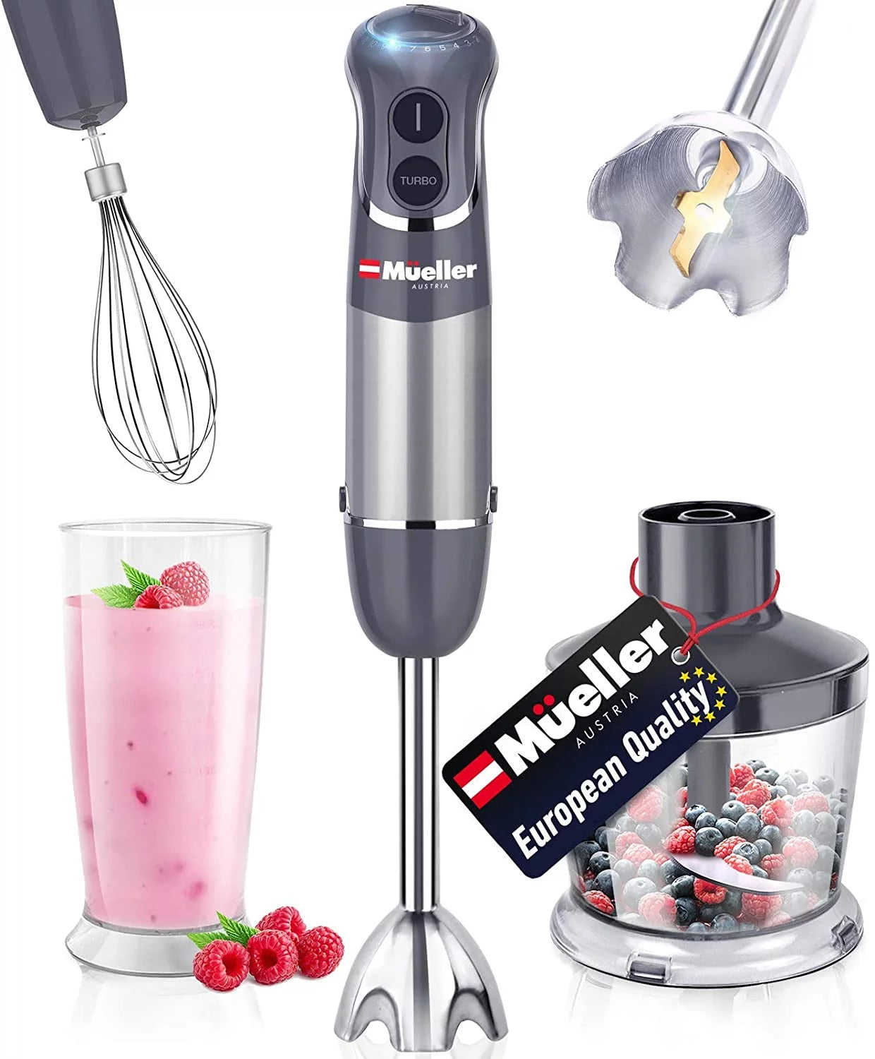 800W Hand Blender with Whisk, Chopper, and Measuring Cup J850