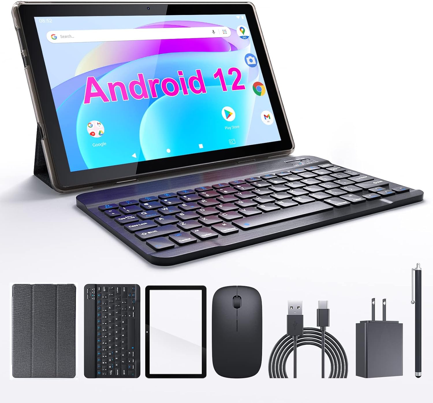 10.1 Inch Android 12 Tablet with Keyboard, 2GB RAM, 32GB ROM, 512GB Expandable Y949609
