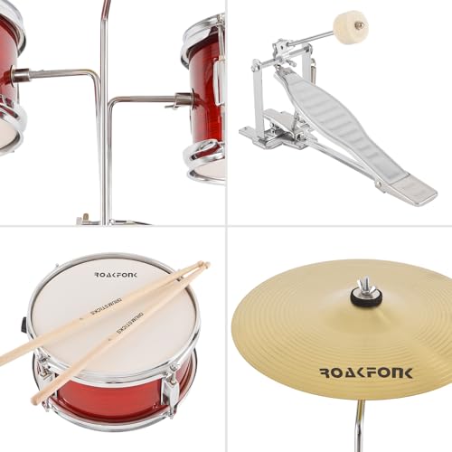 3 Piece Kids Drum Set with 14'' Bass Drum, Snare, Tom, Cymbal, Pedal, Drumsticks, Adjustable Seat M25699