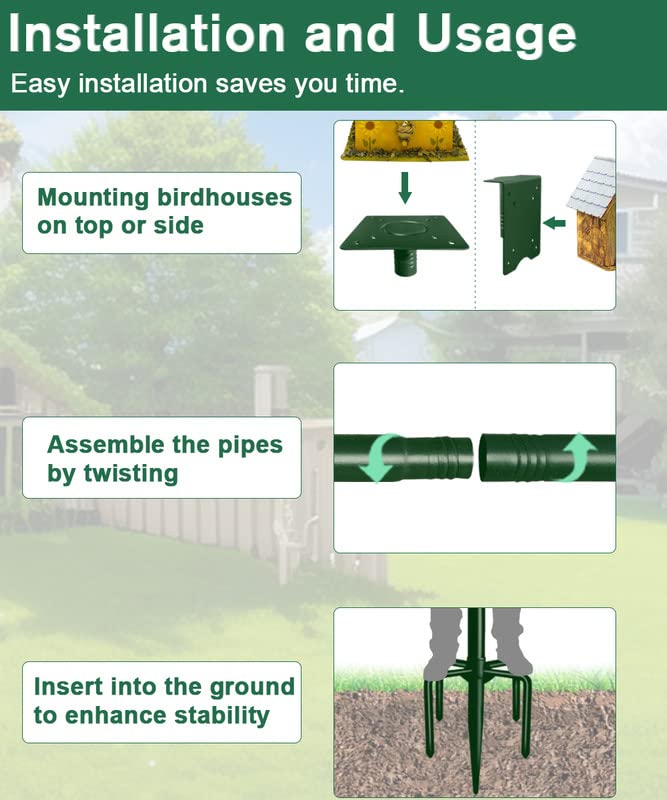 90Inch Heavy Duty Bird Feeder Pole Kit with 5 Prongs Base and 2 Plates Black G56495