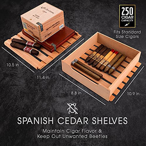 250 Cigar Cooler Humidor with Stainless Steel Trim Finish Cabinet, Spanish Cedar Wood Shelves and Drawer V787658