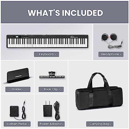88 Key Digital Piano with Lighted Keys Folding Portable Piano with Piano Bag Bluetooth MIDI Electric Piano Keyboard Y3408
