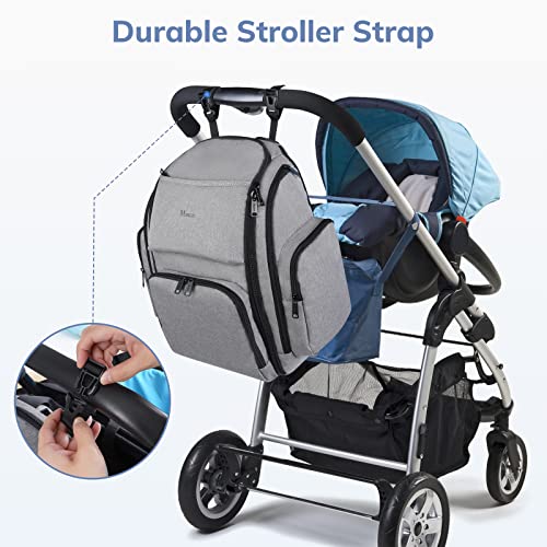 Grey Waterproof Diaper Bag Backpack with 4 Insulated Pockets and Stroller Straps M800373