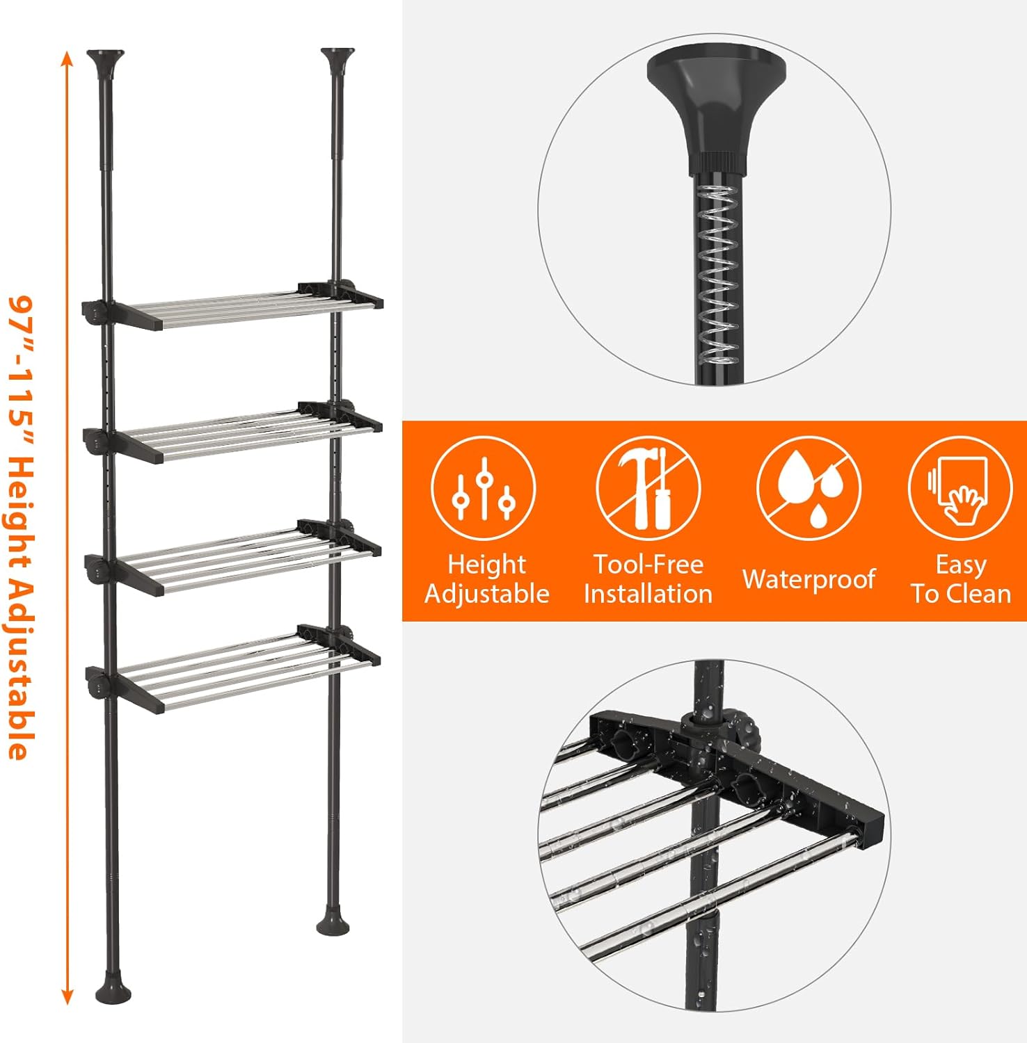 4-Tier Adjustable Metal Over The Toilet Storage Shelves D8938