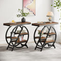 3-Tier Narrow Wood Side Table with Geometric Metal Frame K5110