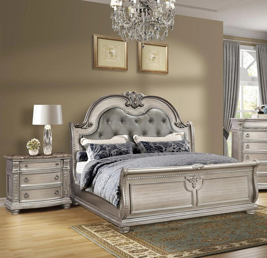 Antique Platinum Sleigh Queen Bedroom Set 5P Z322803