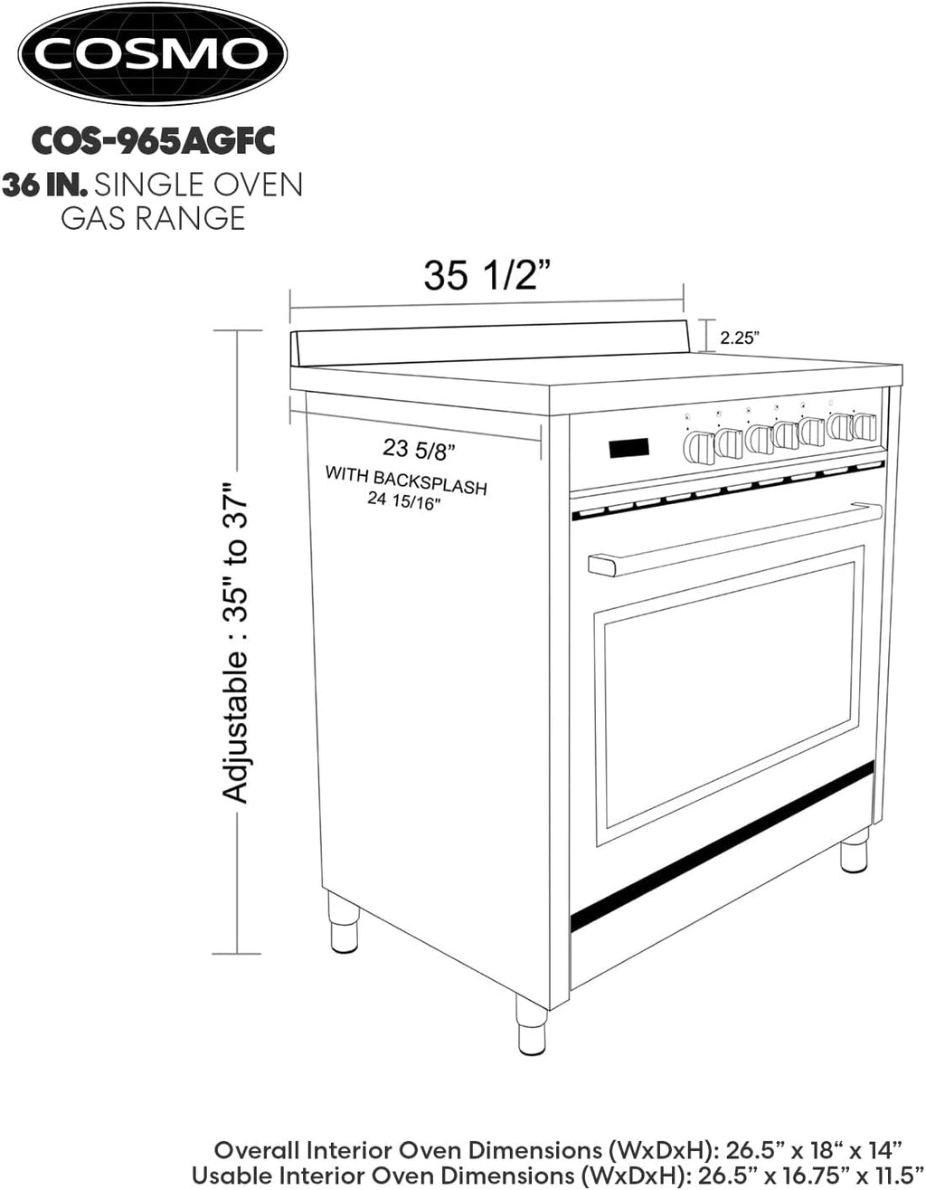 36 in. 3.8 cu. ft. Gas Range with Oven and 5 Burner Cooktop with Cast Iron Grates in Stainless Steel T97691