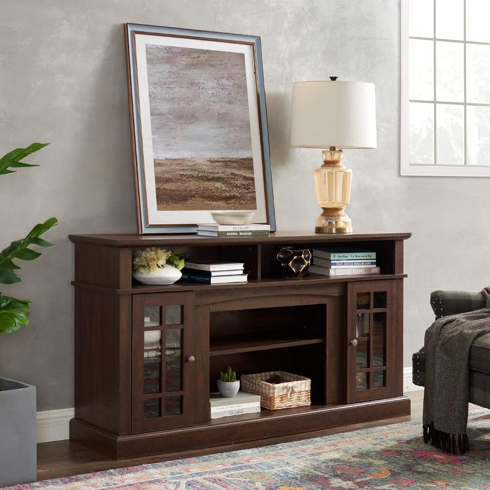 Brown MDF Veneer Corner TV Stand with Storage R61647