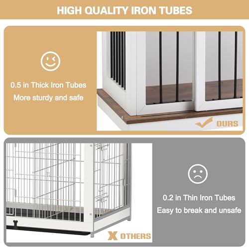Black 72''W*24''D*35''H Wooden Dog Crate with Room Divider & 3 Drawer Double Doors F488535