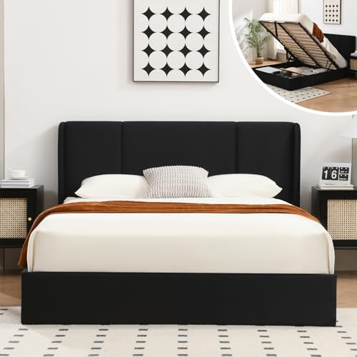 Queen Size Upholstered Storage Bed with Hydraulic Support Bars, White F113528
