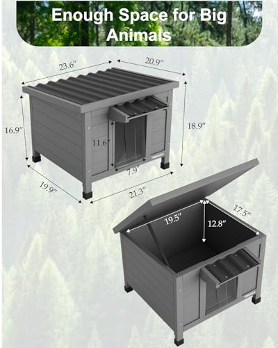 Outdoor Cat House Waterproof Foam Insulated Large Wooden Cat Condos 21.3" L x 19.9" W x 18.9" H B276