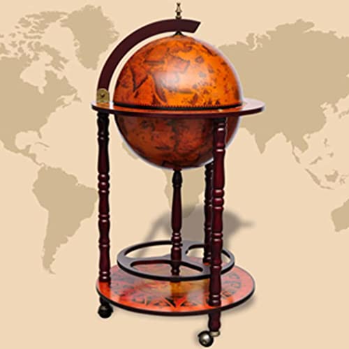 Eucalyptus Wood Globe Bar Cart with Wine Bottle and Glass Holder N100803