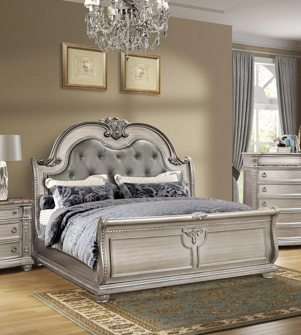 Antique Platinum Sleigh Queen Bedroom Set 5P Z322803