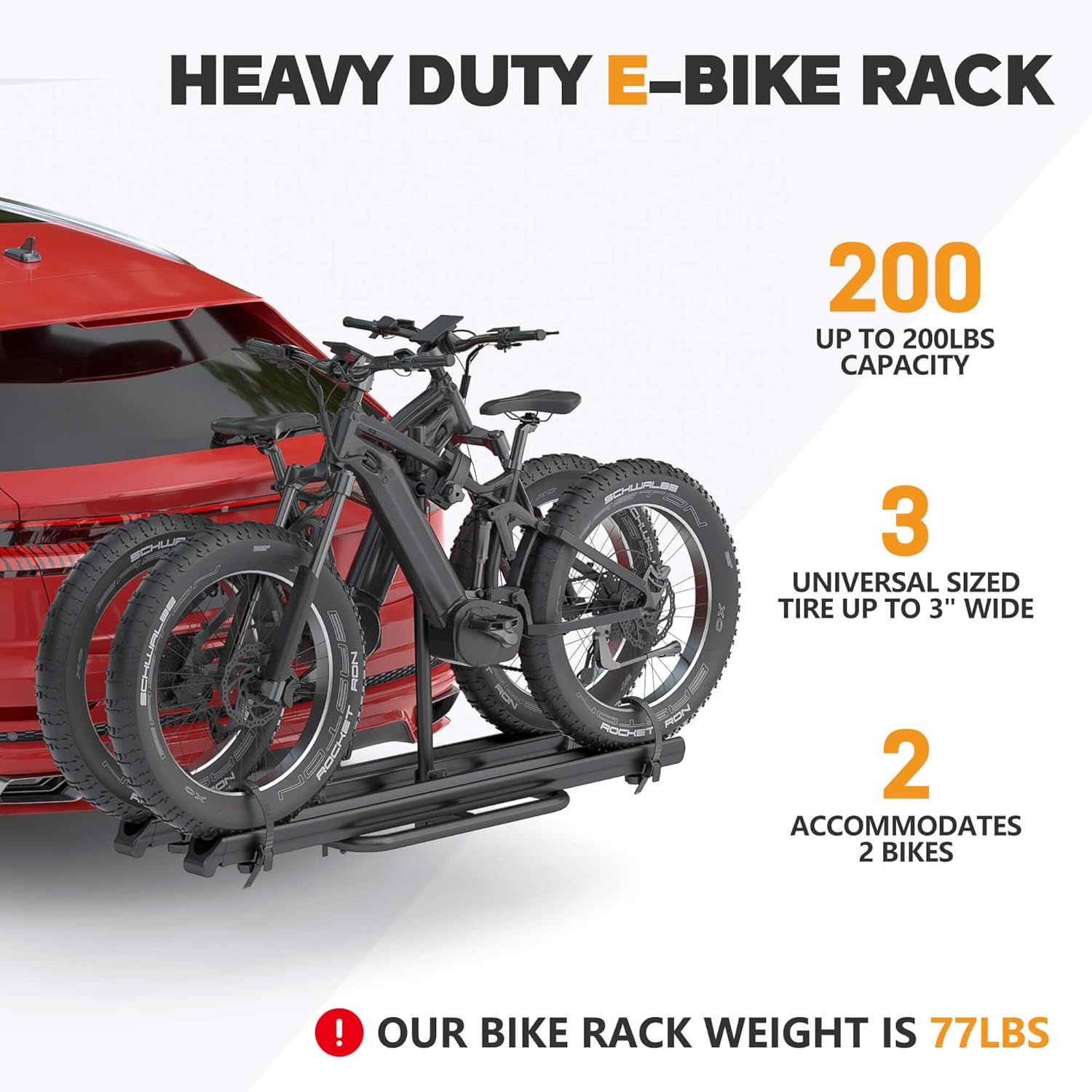 2'' Hitch Mounted Lockable Bike Rack with Ramp, 200lbs Capacity Foldable Platform B2537