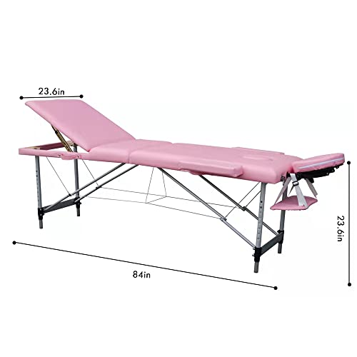 Pink 84in 3 Folding Aluminum Frame Portable Massage Bed I953