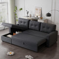 Dark Gray Linen Upholstered 3 Seater Pull Out Sofa Bed with Storage Chaise P77352