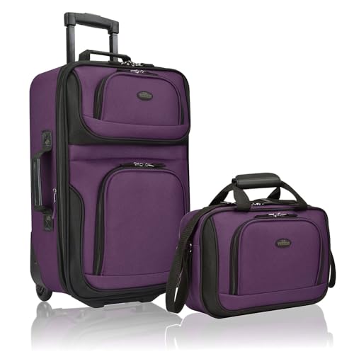 Orange Fabric Expandable Carry-on Luggage, Rolling Suitcase, 2 Wheel Set J520