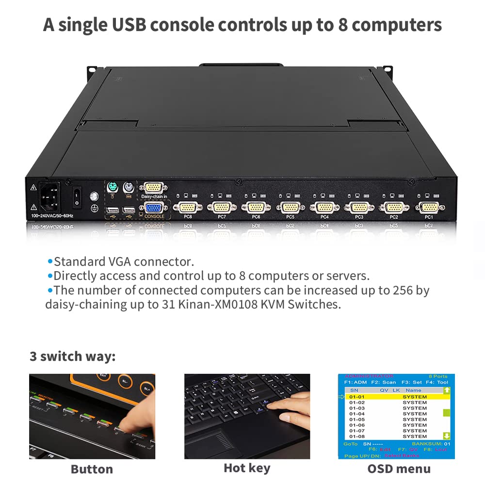 8 Port Rackmount KVM Console with 19 LCD Monitor, VGA, 1U, 1280×1024 W78324