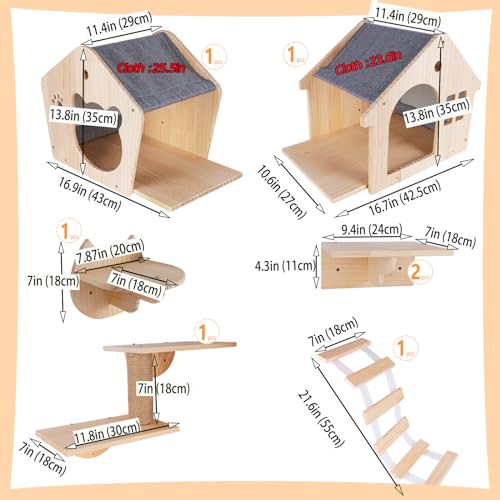 Cat Wall Shelves Set of 7 Wall Mounted Cat Furniture with Cat Scratching Post T7339