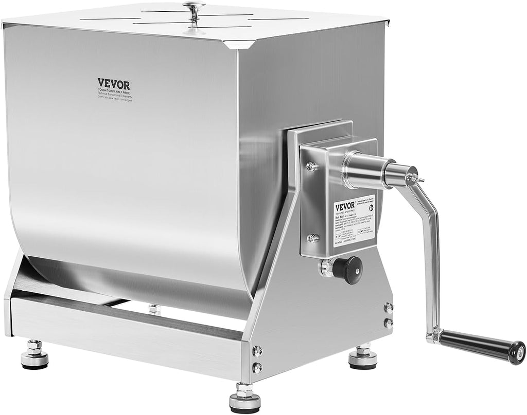 30 Pound Capacity Stainless Steel Manual Meat Mixer with Lid and Handle O57884