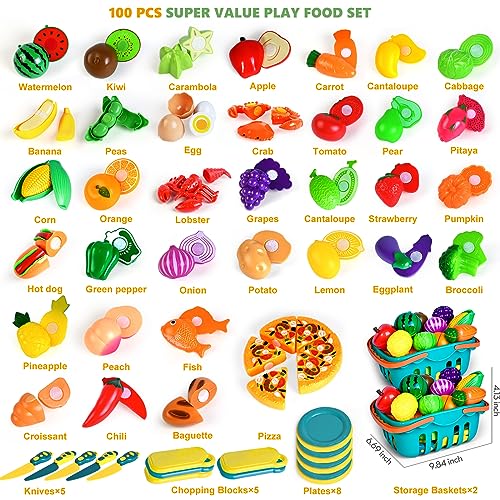 100 Pcs Play Food Set with 2 Baskets K828282