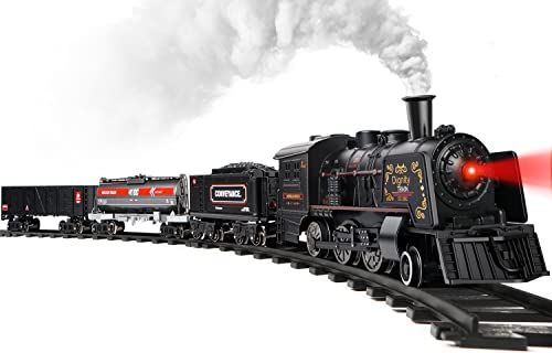 Metal Alloy Electric Train Set with Steam Locomotive, Cargo Cars & Tracks O1485