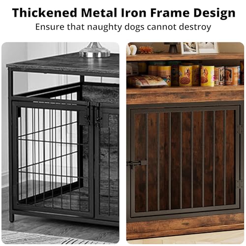 Rustic Brown Corner Wooden Dog Crate with 2-Tier Shelves A389397