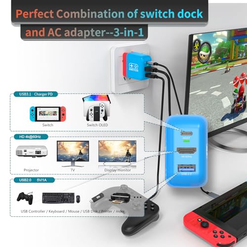 Portable TV Docking Station for Nintendo Switch with 4K@60Hz HDMI F96753