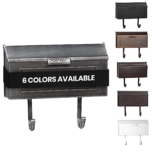 Cast Aluminum Metal Mailbox with Newspaper Hooks, Wall Mount, Horizontal, 16” x 4.25” x 8.25” (Antique Bronze) E609