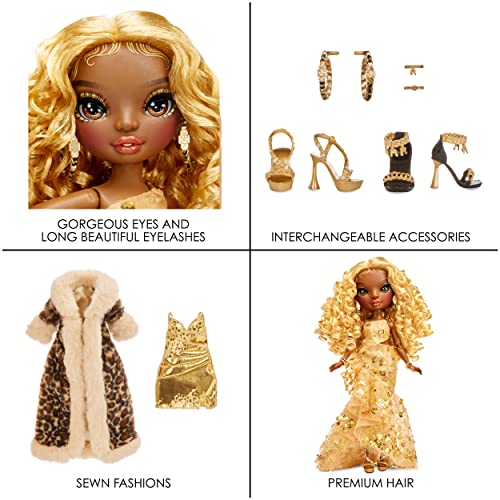 Gold Yellow Posable Fashion Doll with 2 Designer Outfits and Vanity Playset L8424