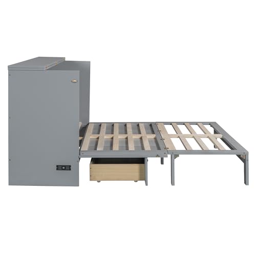 Queen Size Murphy Bed Cabinet Wall Bed with USB and Storage Drawer L14505