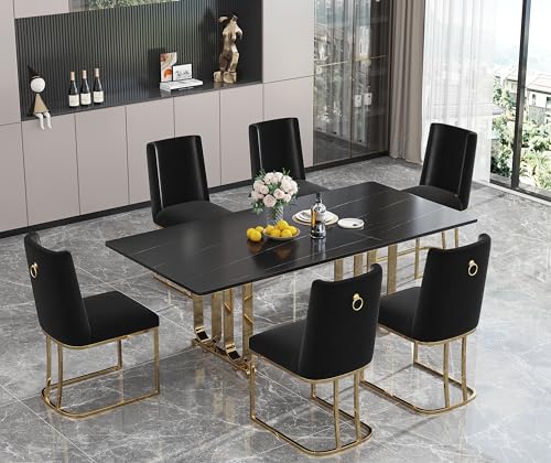 Faux Marble Dining Table with Black Legs Y996