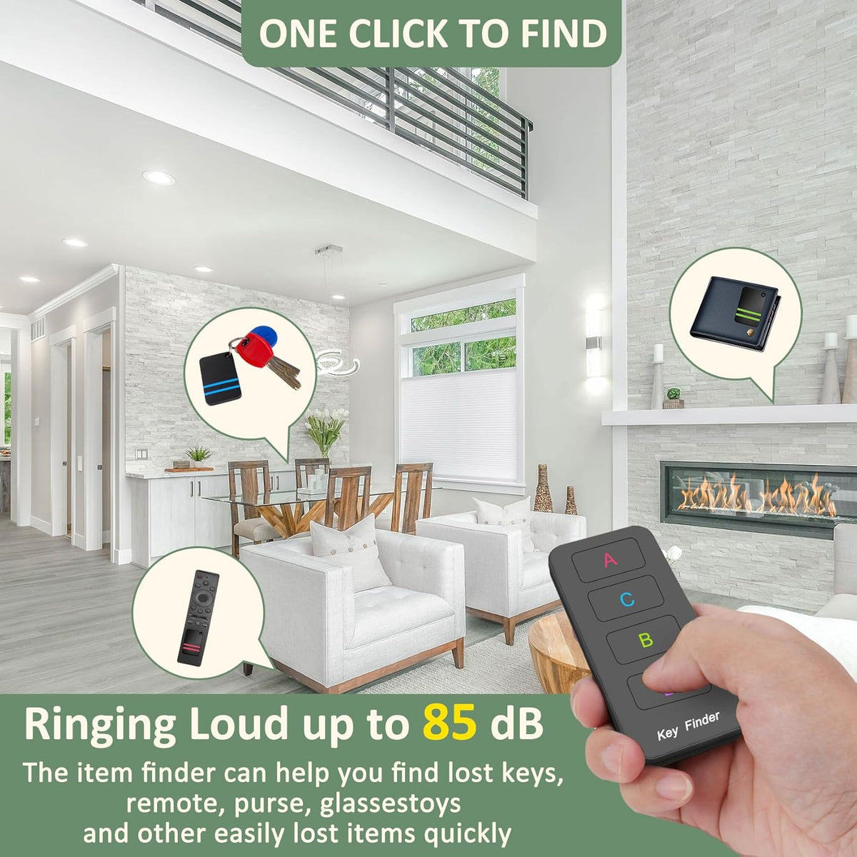 1RF Transmitter 4 Receivers Item Locator Tags with 131ft Working Range F81802