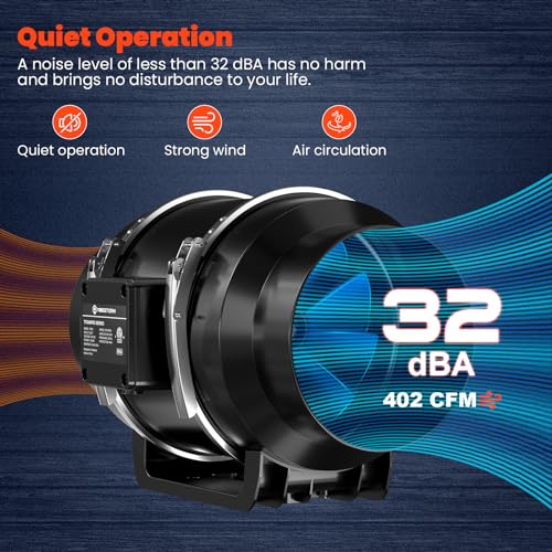 6" Inline Duct Fan, 402 CFM Ventilation Exhaust Fan DC Motor with Manual Controller Z653092
