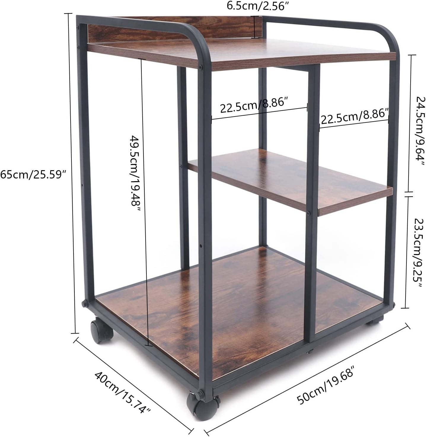 Brown 3-Shelf Rolling Printer Stand with Wheels F59244