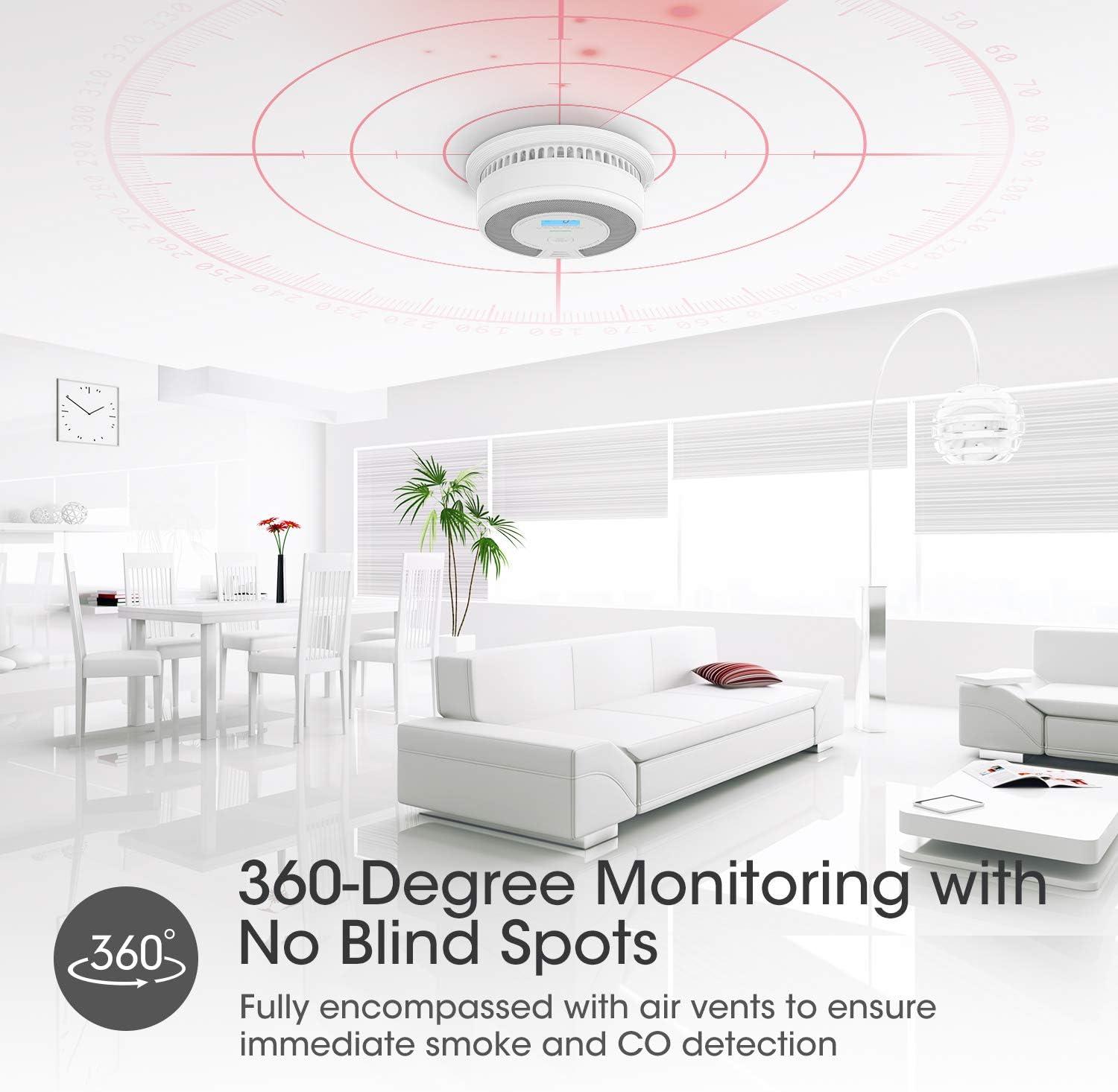 10-Year Battery Smoke and Carbon Monoxide Detector Alarm with LCD Display, Dual Sensor, 5-Pack D12331
