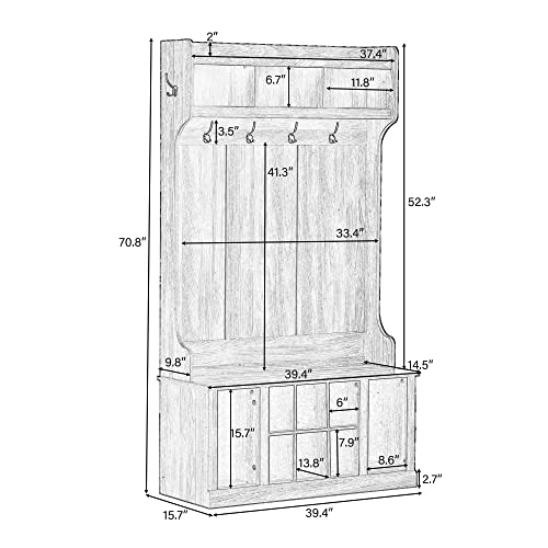 Hall Tree with Storage Bench, 6 Hooks, 3-in-1 Design T975566