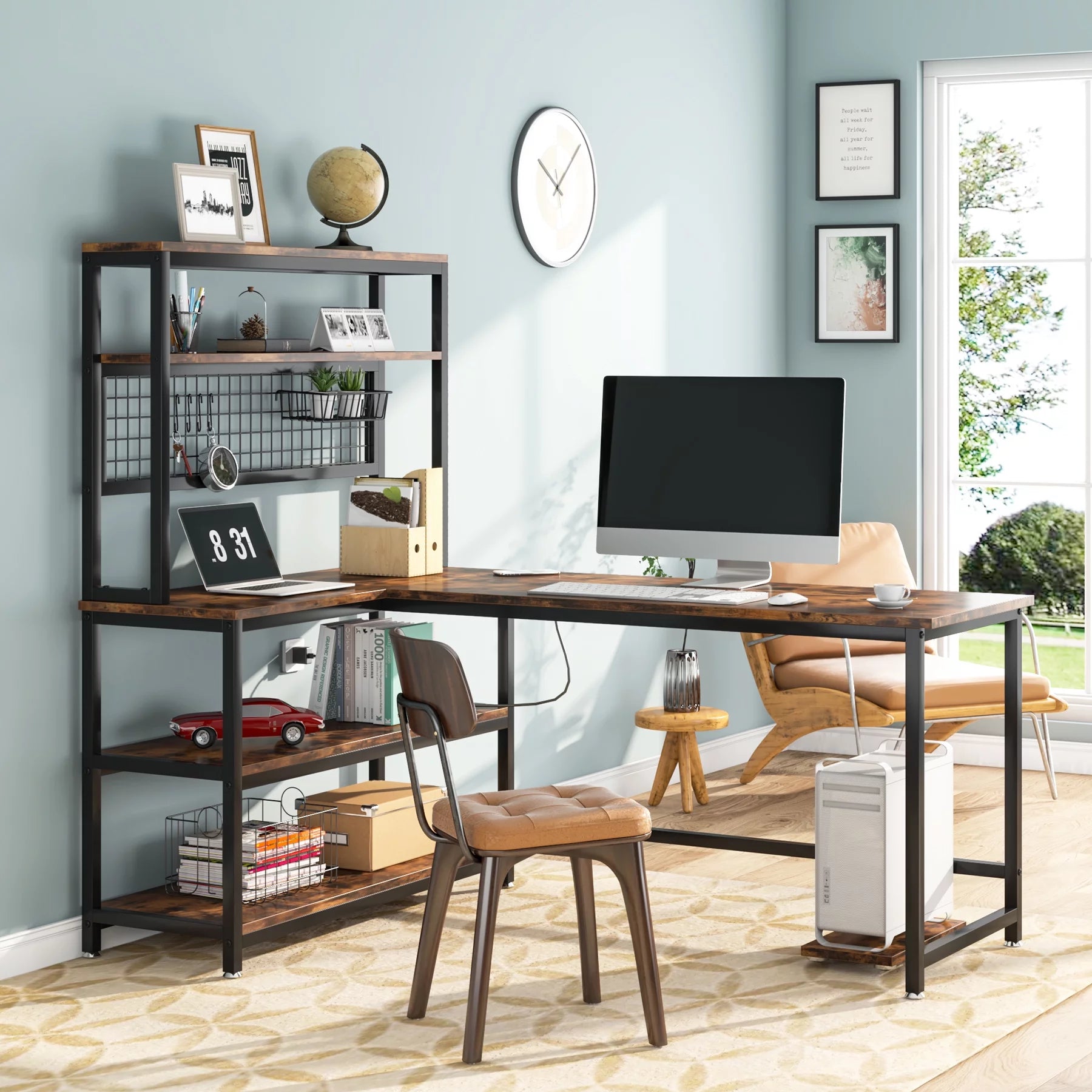 55" Computer Desk with Hutch & Bookshelf (Brown) A8107