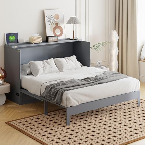 Queen Size Murphy Bed Cabinet Wall Bed with USB and Storage Drawer L14505