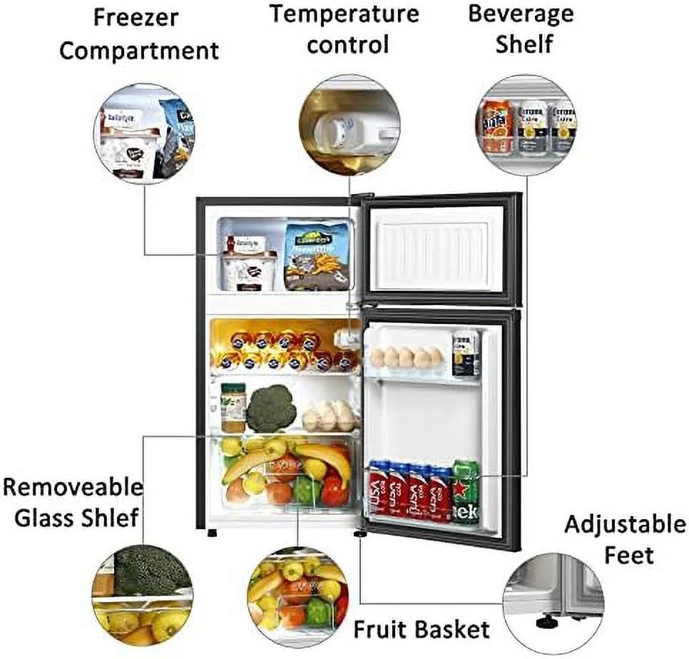 3.2 Cu.ft Mini Fridge with Freezer 2 Door Compact Refrigerator (Black) B30701