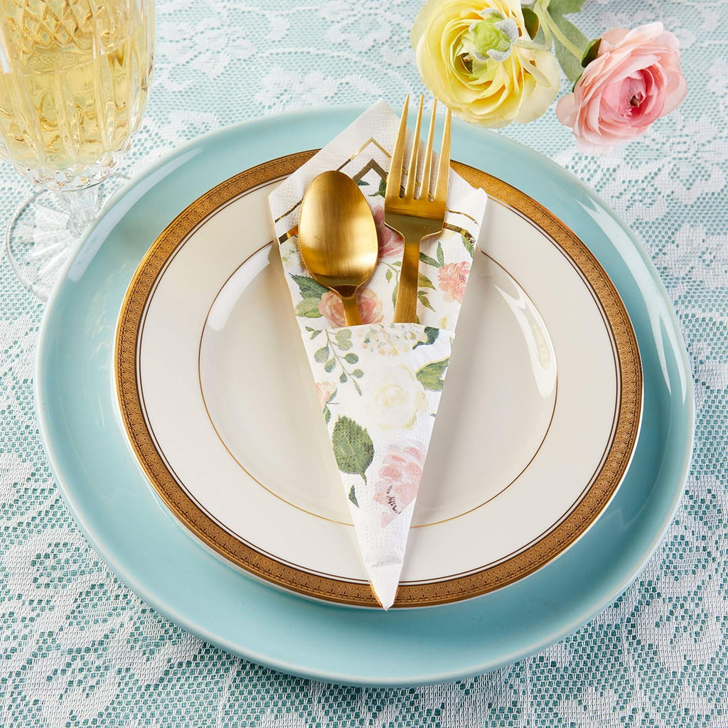 Pink Floral Paper Plates (Set of 16) and Paper Cocktail Napkins (Set of 30) R6280