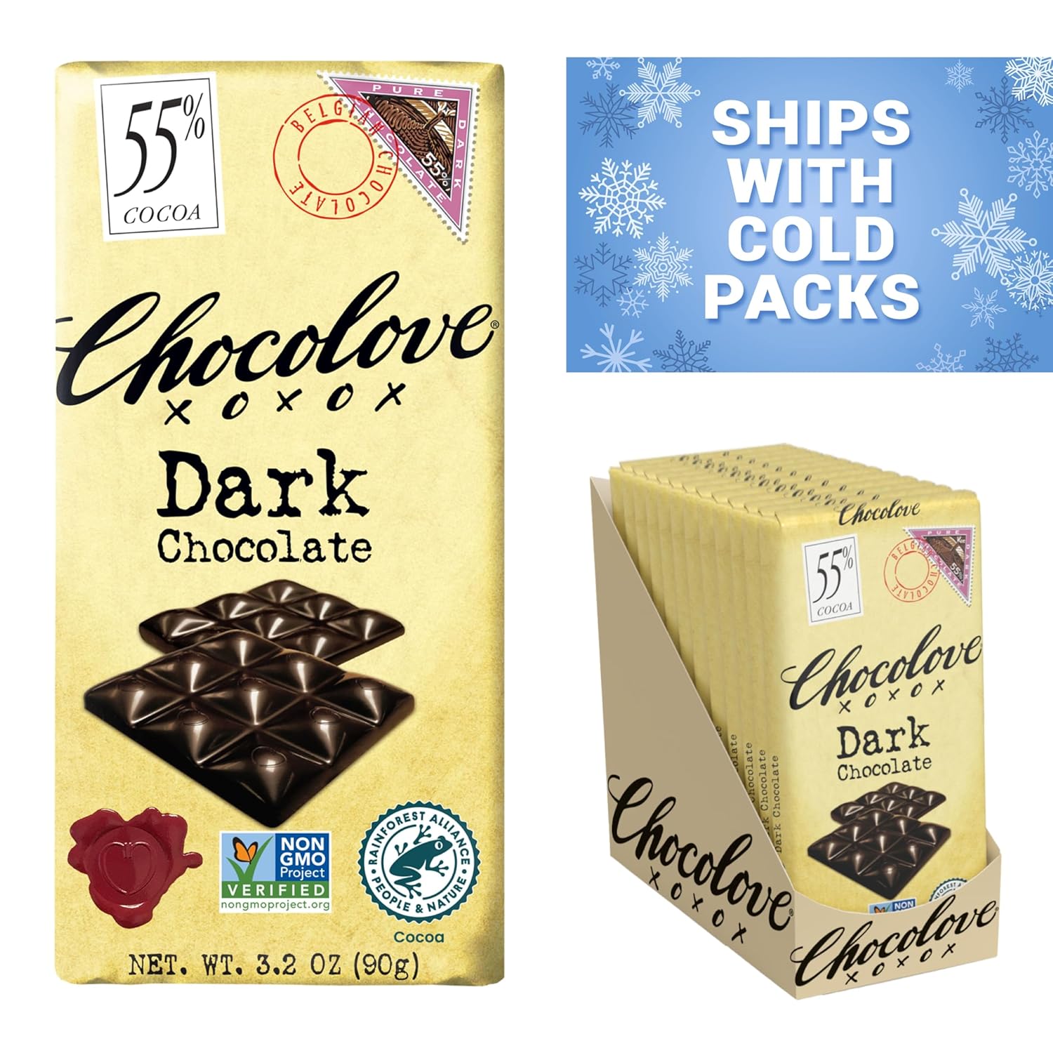Dark Chocolate Bars 55% Cocoa 3.2oz Bar 12 Pack X588