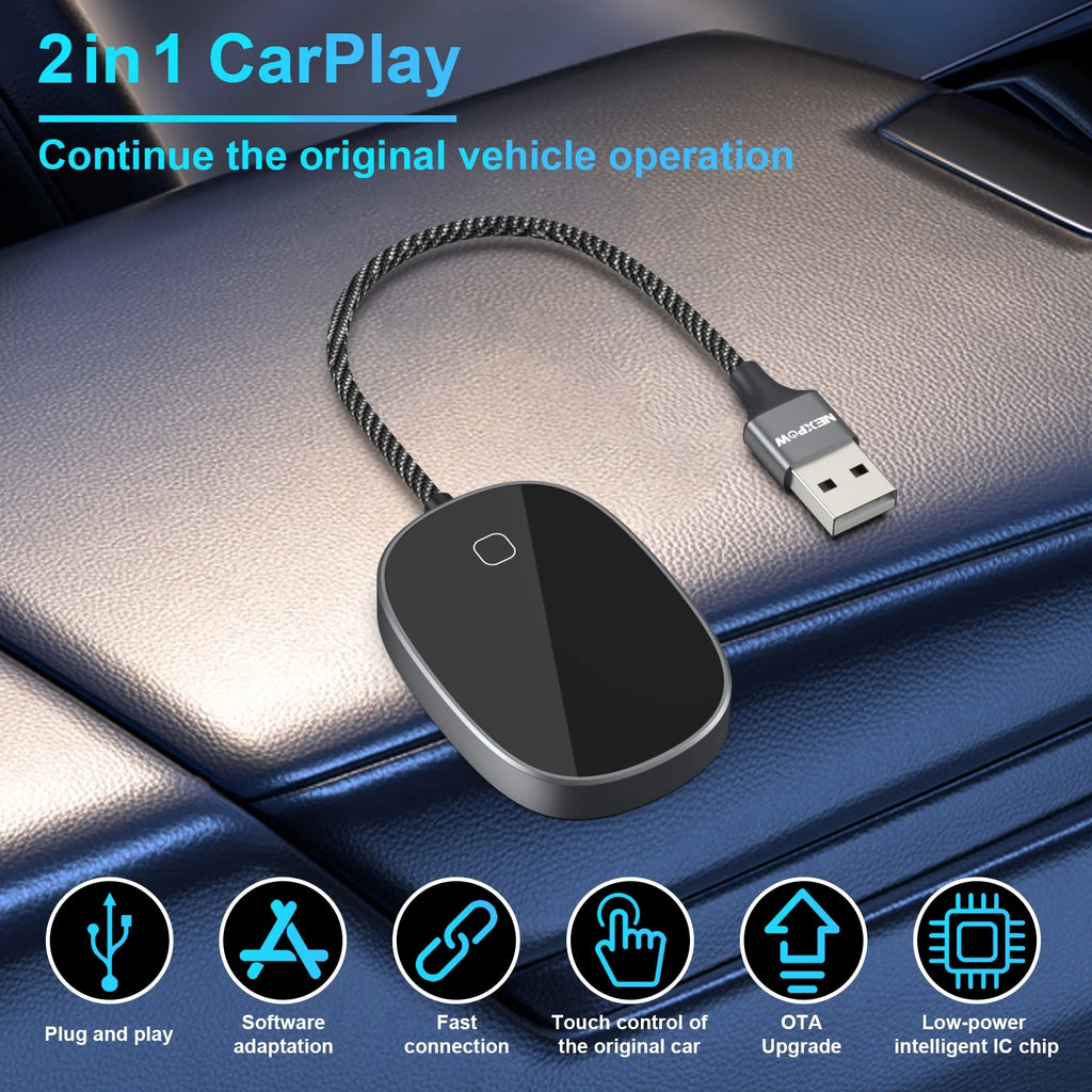 2 in 1 Wireless CarPlay & Android Auto Car Adapter, Grey K54224